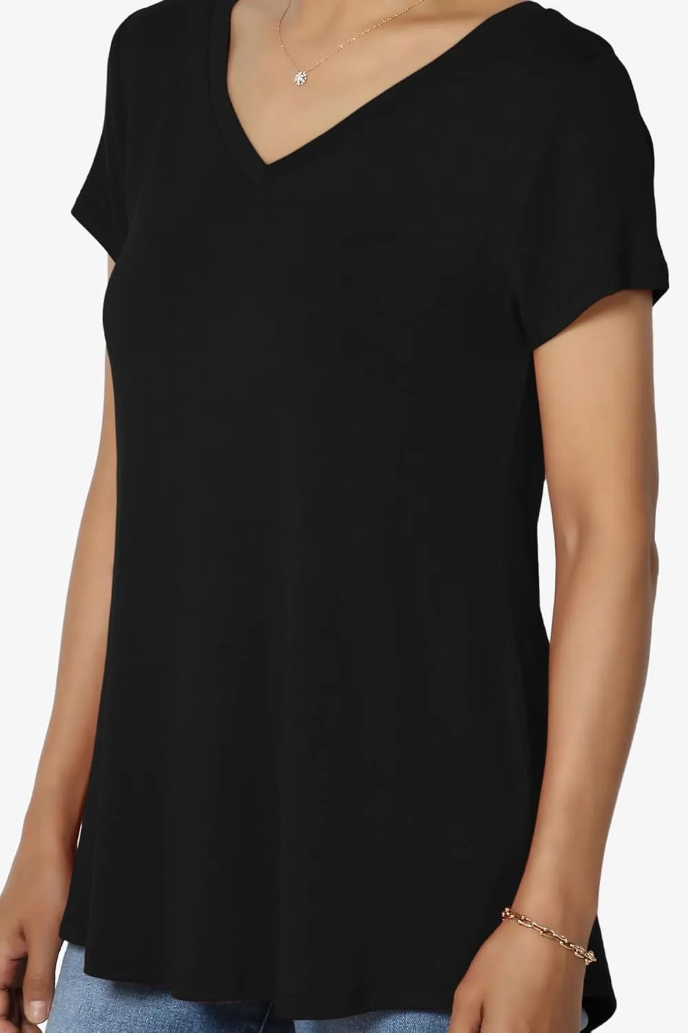 TheMogan Women's Casual V-Neck Short Sleeve T-Shirt Soft Drapey Jersey Relaxed Top Perfect Tee