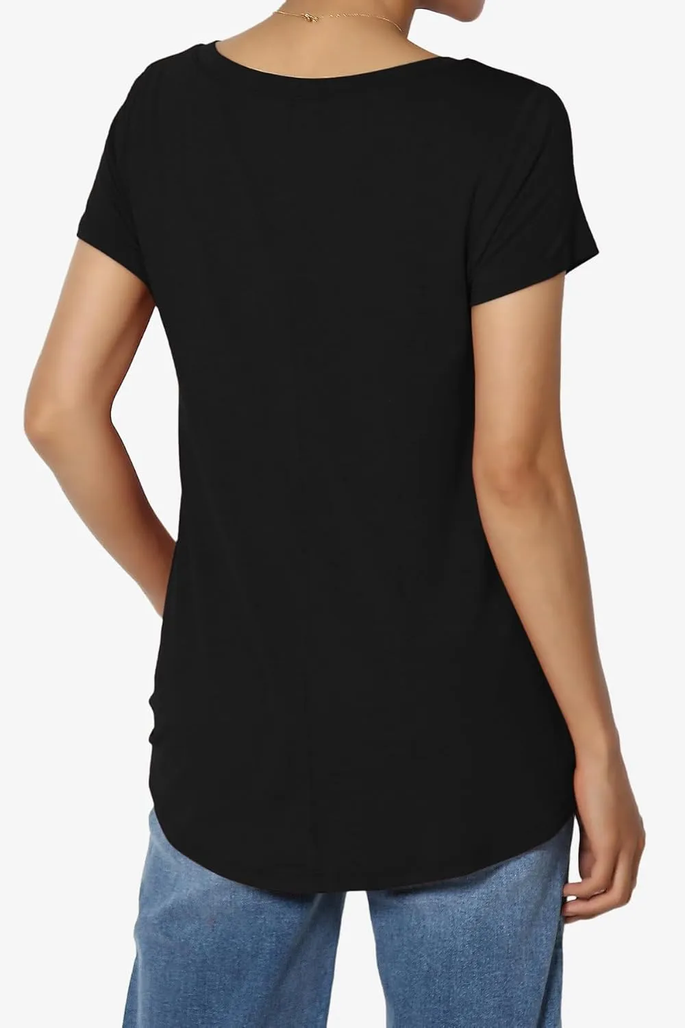 TheMogan Women's Casual V-Neck Short Sleeve T-Shirt Soft Drapey Jersey Relaxed Top Perfect Tee