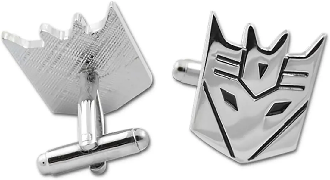 Transforming Auto Robot Transformer Decepticon Cuff Link Pair - [Silver Finish][7/8'' Tall]