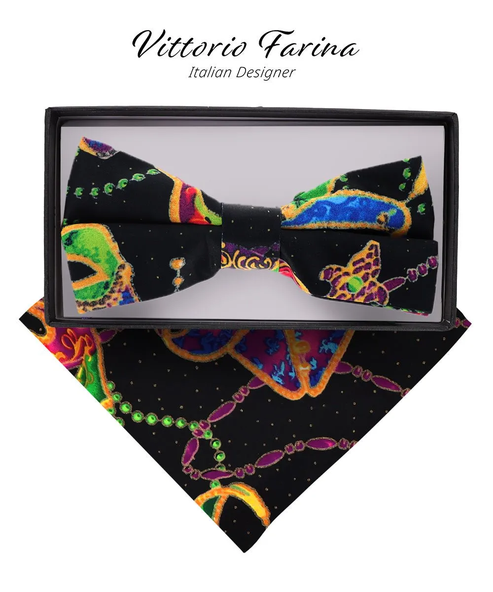 Vittorio Farina Men's Mardi Gras Satin Bow Tie & Pocket Square in Gift Box