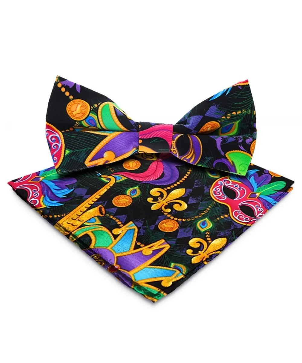 Vittorio Farina Men's Mardi Gras Satin Bow Tie & Pocket Square in Gift Box