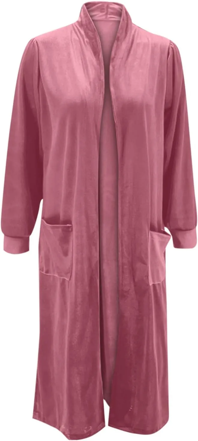Women's Long Velvet Cardigan Jacket Casul Lapel Open Front Cardigan Fall Winter Long Sleeve Solid Maxi Blazer Duster