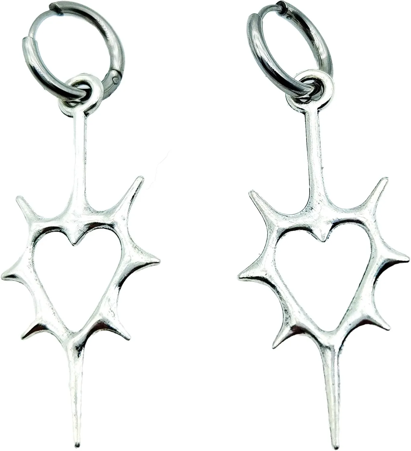 Y2K Goth Punk Barbed Dangle Heart Spike Earrings for Men Women Unique Stainless Steel Earrings Emo Weird Witchy Alternative Abstract Quirky