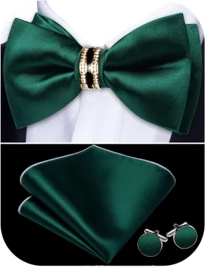 YOHOWA Mens Silk Bow Tie Pretied Bowtie with Gold Fashion Ring Pocket Square Cufflinks Luxury Box